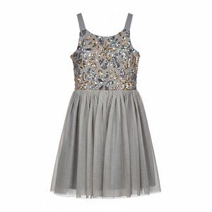 Zunie Girls Flower Girl Dress Size 16 Silver Sequin Floral Bodice Tulle Party